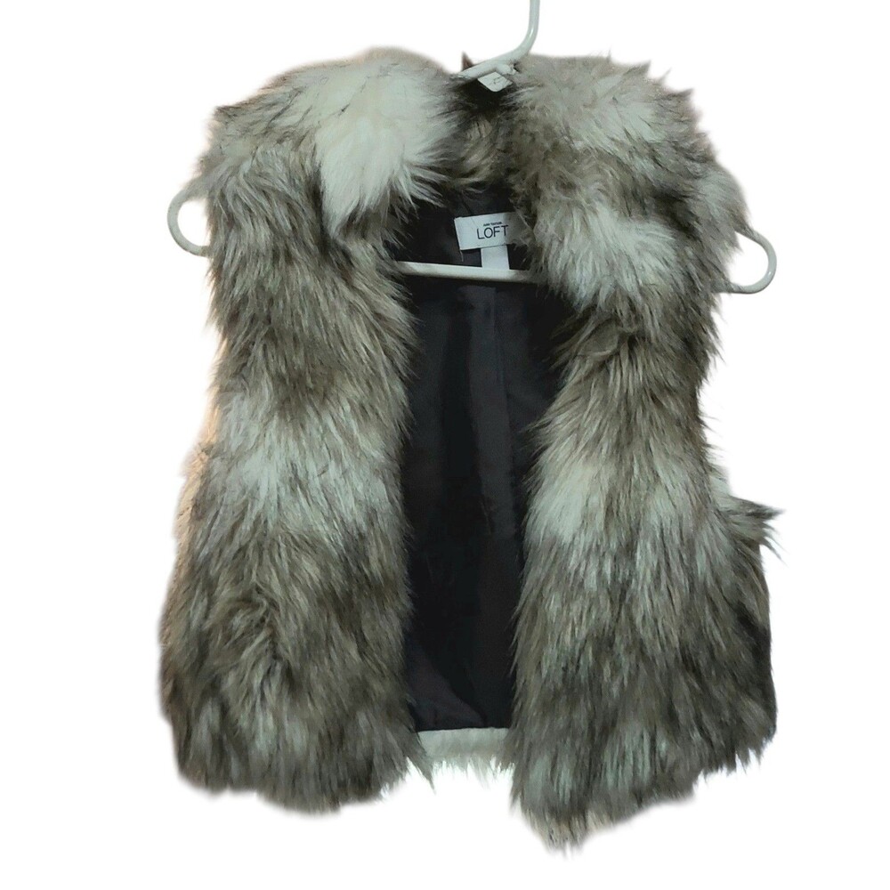 Y2K Ann Taylor Loft faux fur vest lined open front crop size M/L Mob Wife Boho